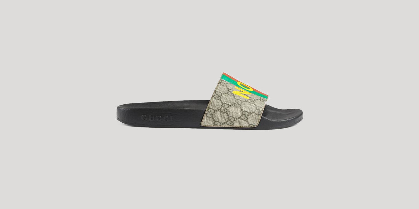 Gucci 'Fake/Not' Print Slide Sandals - Kicks Galeria