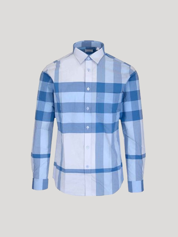 Burberry Stretch Cotton Poplin Shirt Sky Blue