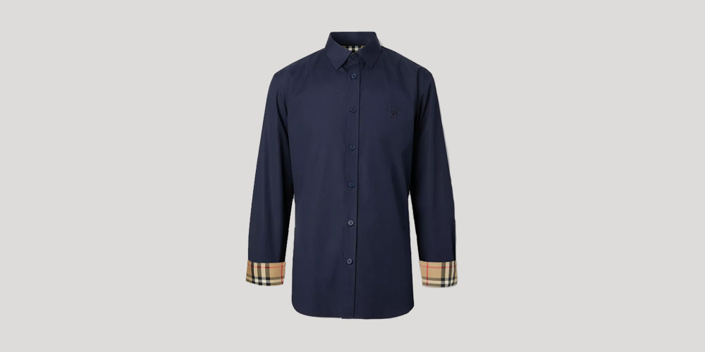 Burberry Slim Fit Monogram Motif Stretch Cotton Poplin Shirt - Kicks Galeria